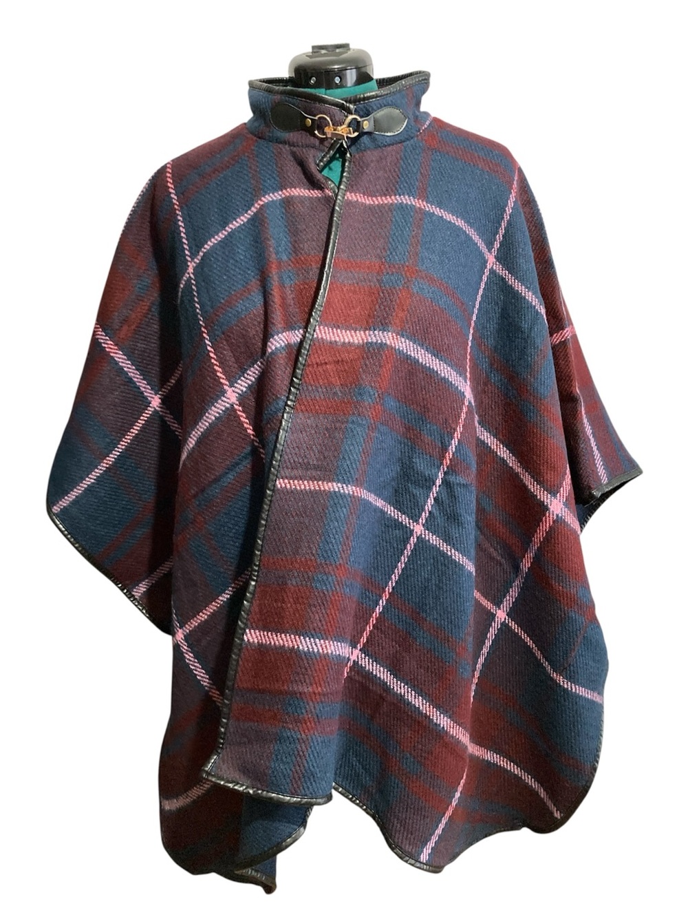 Apt. 9 Faux Leather Trim Plaid Cape Jacket